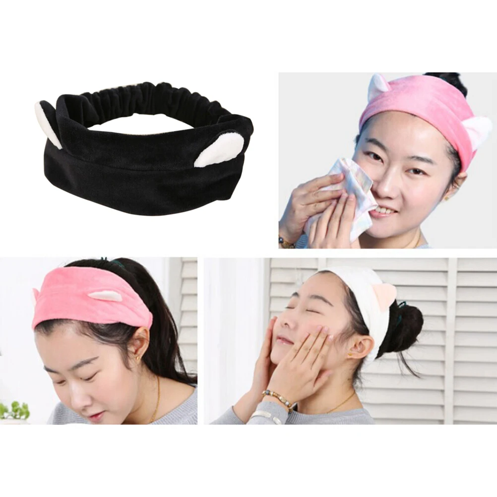

1 Piece Cat Ears Headband for Women Girls Black Cloth Fabric 46Cm Elastic Band Cute Face Washing