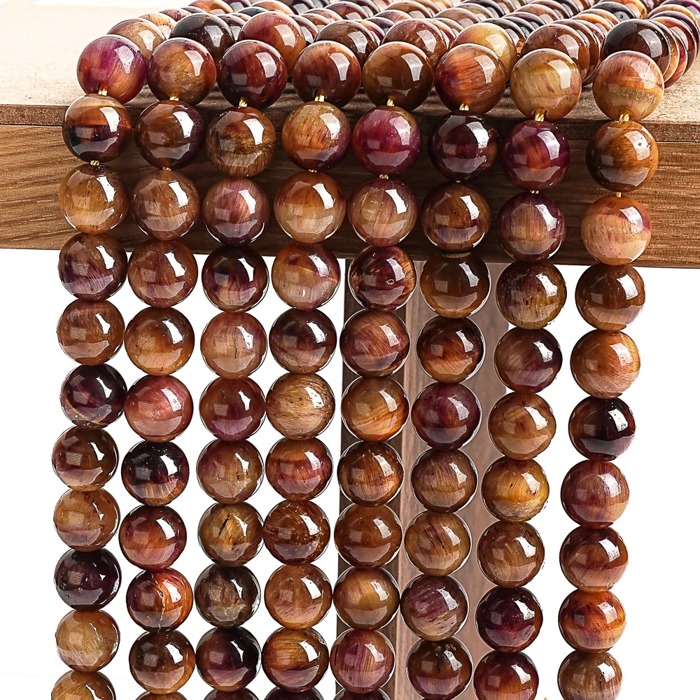 6/8/10mm Natural Stone Beads Purple-yellow Tiger Eye Loose Spacer Beads For Jewelry Making Diy Bracelet Accessories 15\'\'