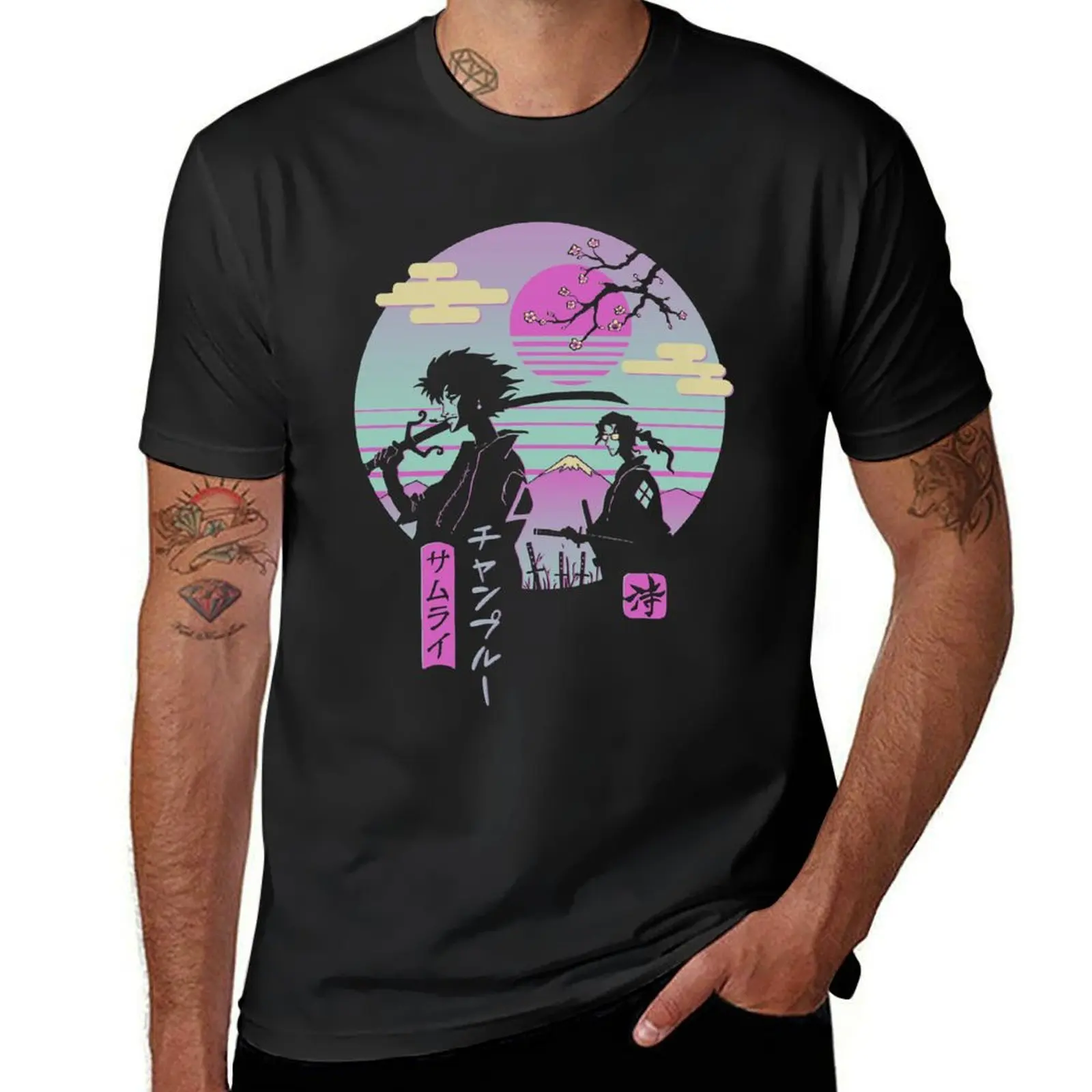 

Футболка Samurai champloo для мальчиков с животным принтом, милая одежда, черные футболки для мужчин