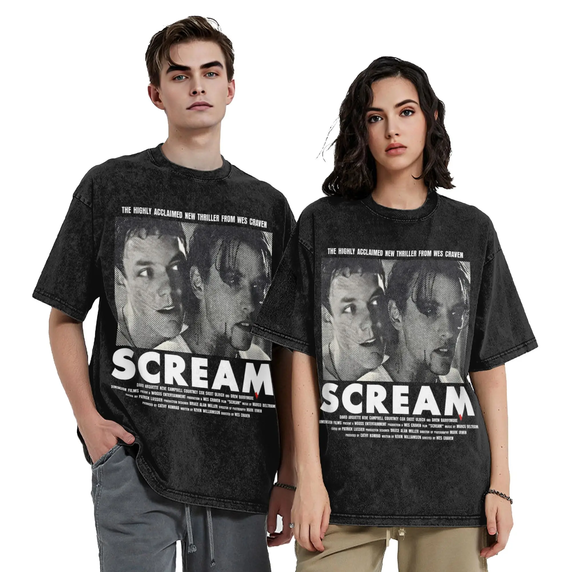 Retro Horror Scream 1996 Washed T Shirt Streetwear Hip Hop T-Shirts  Tee Shirt for Men Women 100% Cotton Oversize Graphic