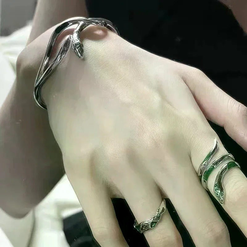 Punk Animal Snake Bracelet Hip Hop Crystal Bracelets Open Ring For Women Dark Style Personality Fashion Jewelry Party Gift