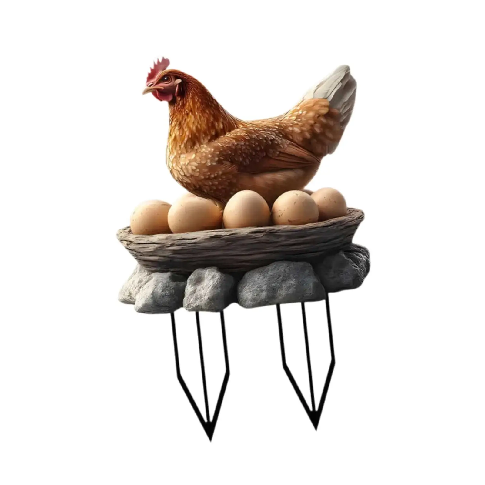 2D Flat Hen Laying Eggs Garden Stake Patio Ornament 11.8x7.8inch Lightweight Waterproof Decorative Versatile Welcome Sign