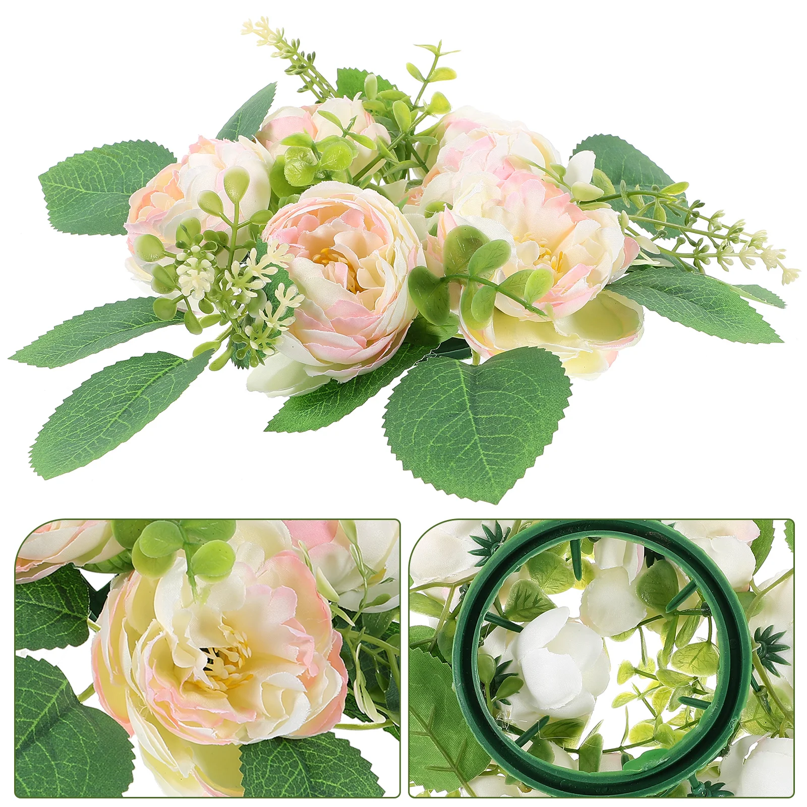 

Candlestick Garland Taper Rings Artificial Flowers Decorations Peony Wreath for Table Pillars Silk Small Baby Holder
