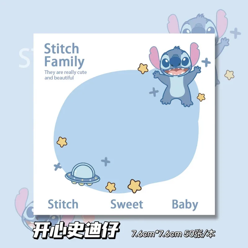 50 pcs Disney Cute Stitch Series Sticky Note Paper Student Message Sticker Cartoon Memo Pad Scrapbooking School Label Stationery