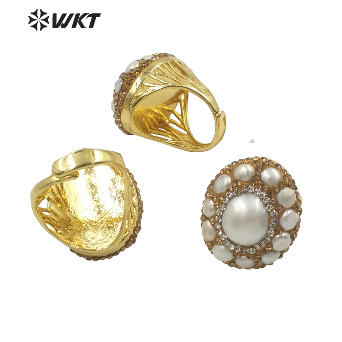 WT-MPR046  WKT 2022 Beautiful Freshwater Pearl New Style Fashion Pearl Wedding Ring Adjustable Finger Gold-Plate Hot