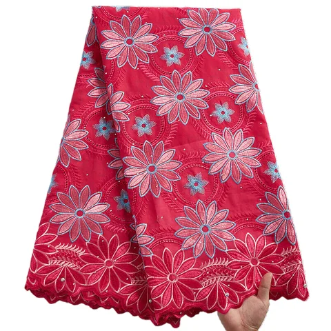 2025 Nigerian Embroidered Cotton Lace Fabric High Quality 5 Yards African Lace Fabric Swiss Voile Lace Wedding Dress for Women