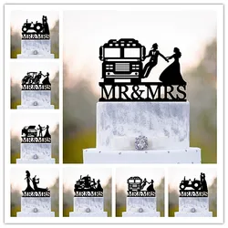 Stile misto divertente torta nuziale Topper camion pesante sposa afferra sposo Mr Mrs acrilico Cake Toppers anniversario di fidanzamento