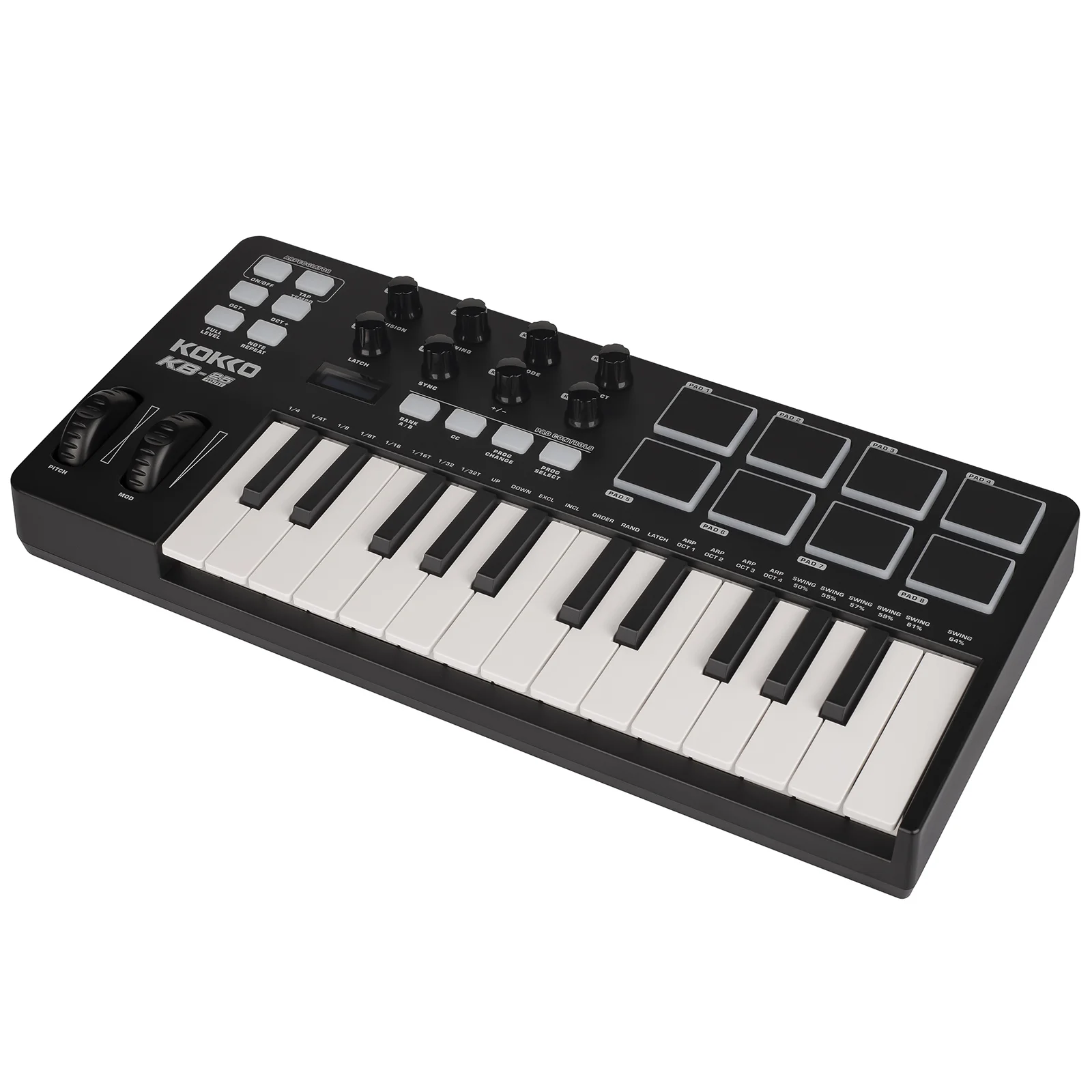 وحدة تحكم بلوحة مفاتيح Kokko Kb-25 Midi مع 8 وسادات بإضاءة خلفية و8 مقابض USB لإنتاج الموسيقى لهاتف Iphone Ipad Mac PC Windows Android #4