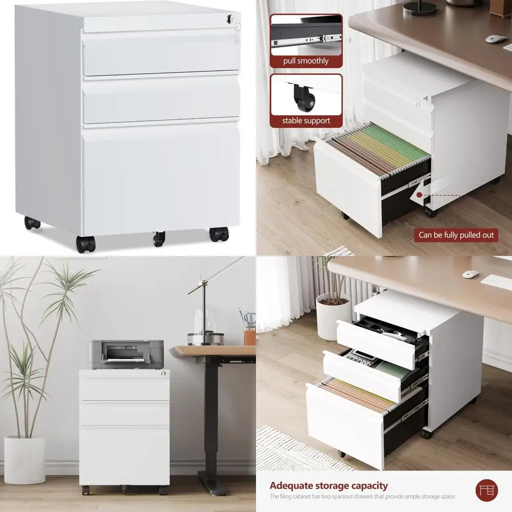 خزانة ملفات معدنية محمولة بقفل على عجلات، غير مجمعة تحت تخزين المكتب لـ A4، الحروف، ووثائق الحجم القانوني