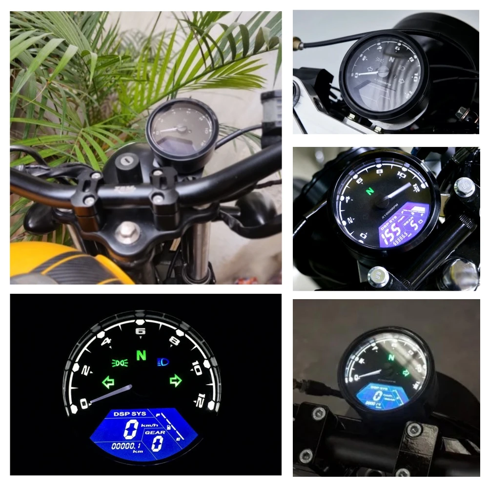 Motorcycle Multi-function LCD Digital Odometer Tachometer Speedometer Gauge For Honda Cafe Racer Bobber 2-4 Cylinders Universal