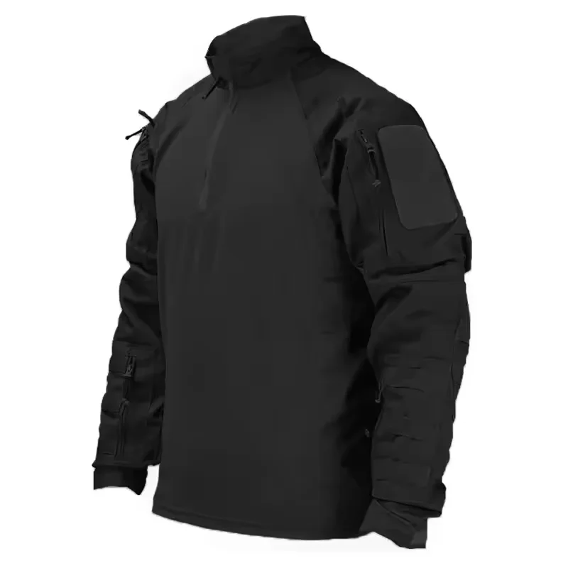 Men's Training Shirt Casual Tactical Top Camouflage Solid Long Sleeve Jacket Spring Autumn Wear-Resistant Outdoor Training Shirt