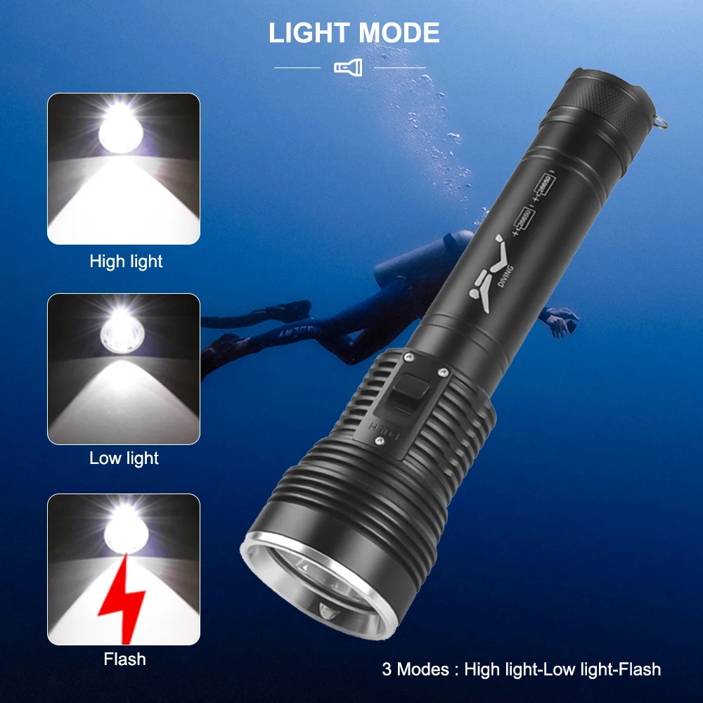 Asafee Waterproof Canister LED Diving Flashlight 3000LM 1000M Range Scuba Lantern 30M Underwater Lamp Magnetic Switch Torch