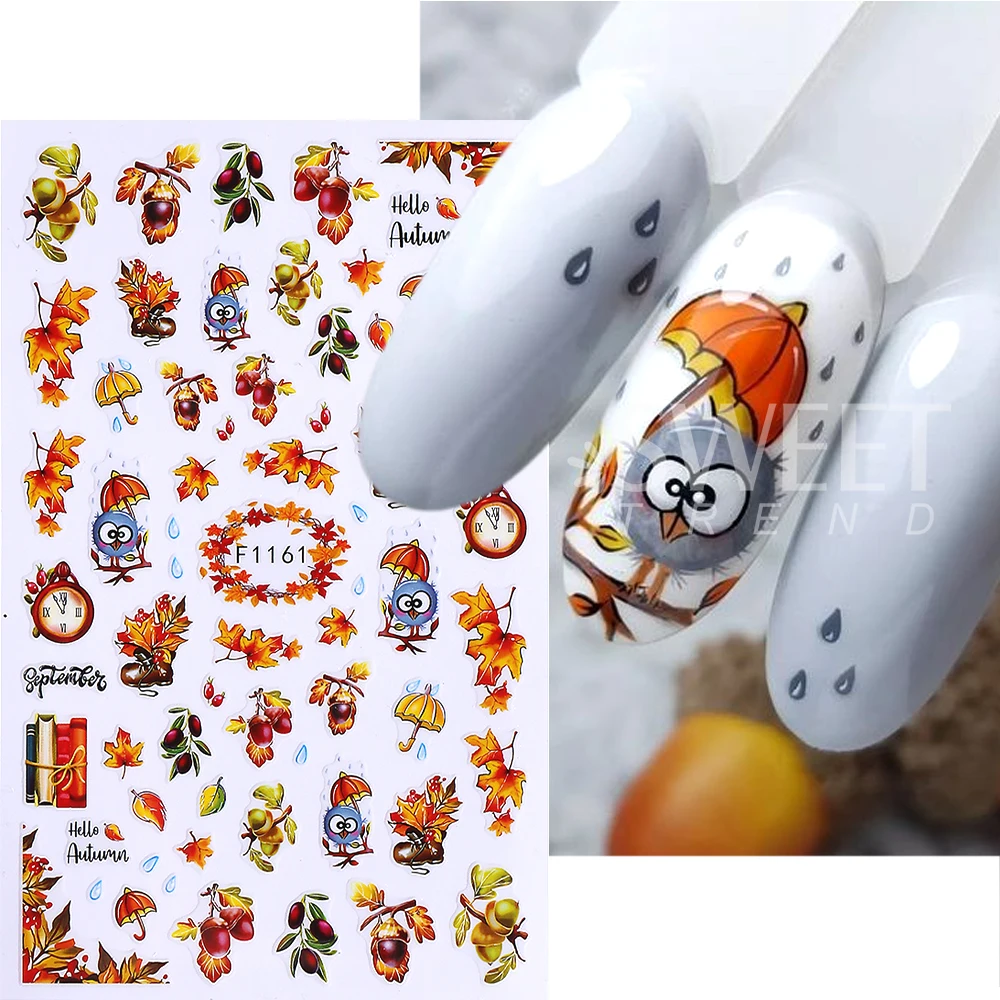 10 قطعة/المجموعة 3D الخريف اليقطين مسمار ملصقات مابل ليف زهرة ذاتية اللصق مسمار صائق المنزلق الشكر DIY مانيكير الديكور #3