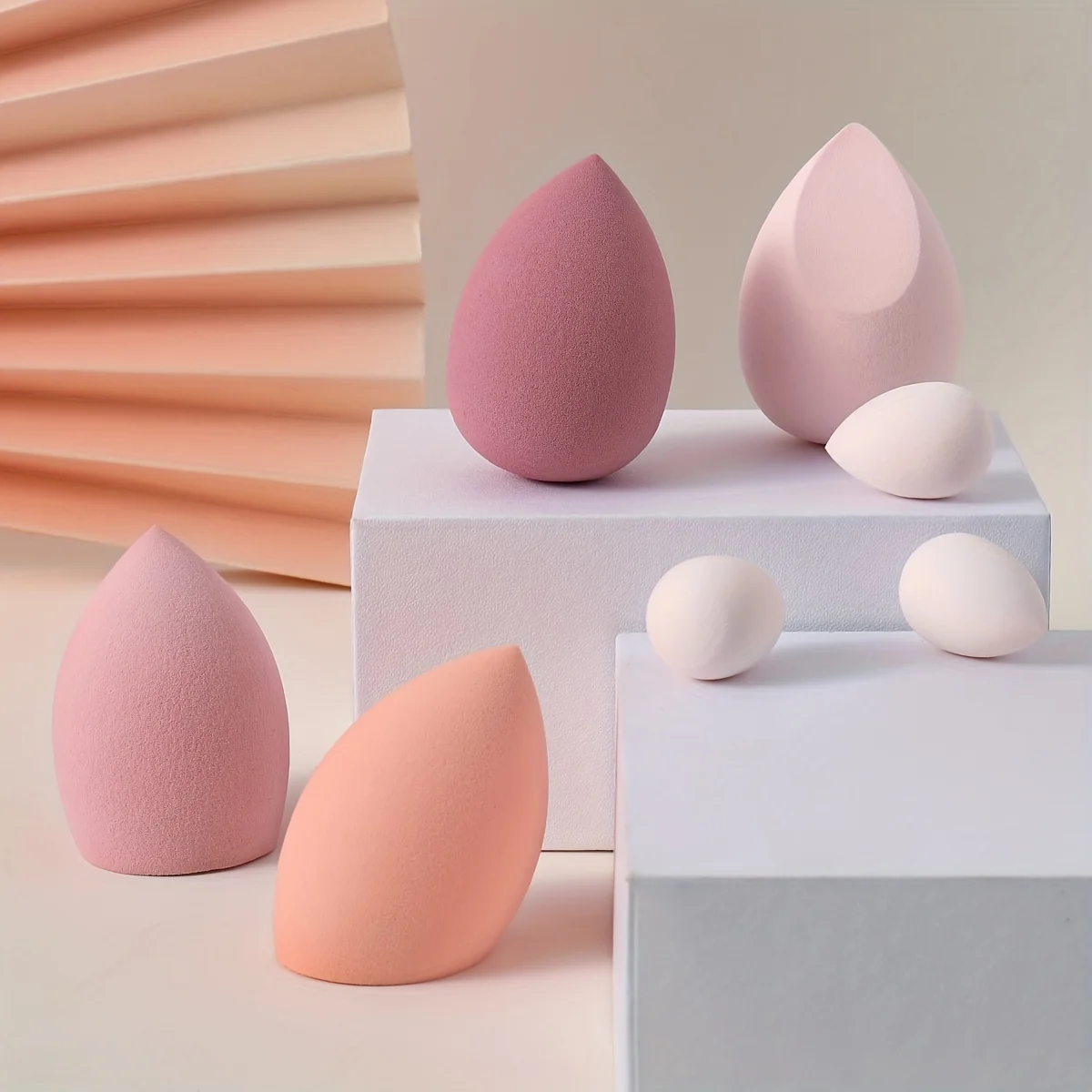 7pcs Pink Makeup Sponge Blender Set with Storage Jar - Hypoallergenic, Odorless, Water-Absorbent Polyurethane for All Skin Types