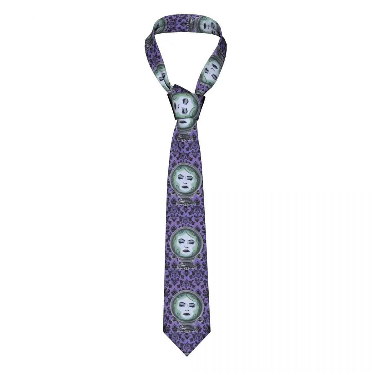 Classic Haunted Mansion Purple With Madame Neck Ties Men's Custom Silk Halloween Ghost Neckties for Party Cravat