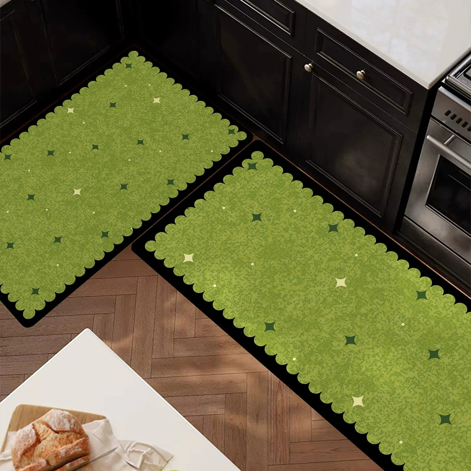 Non-slip Kitchen Rug Green Long Strip Runner Carpet Washable Waterproof PVC Leather Mat Home Decoration Rugs Alfombras De Cocina