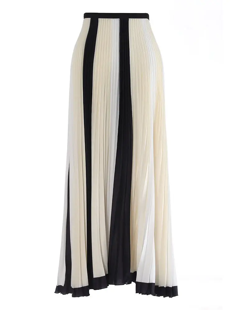 New cross-border foreign trade women's chiffon color matching pleated skirt folding splicing chiffon skirt