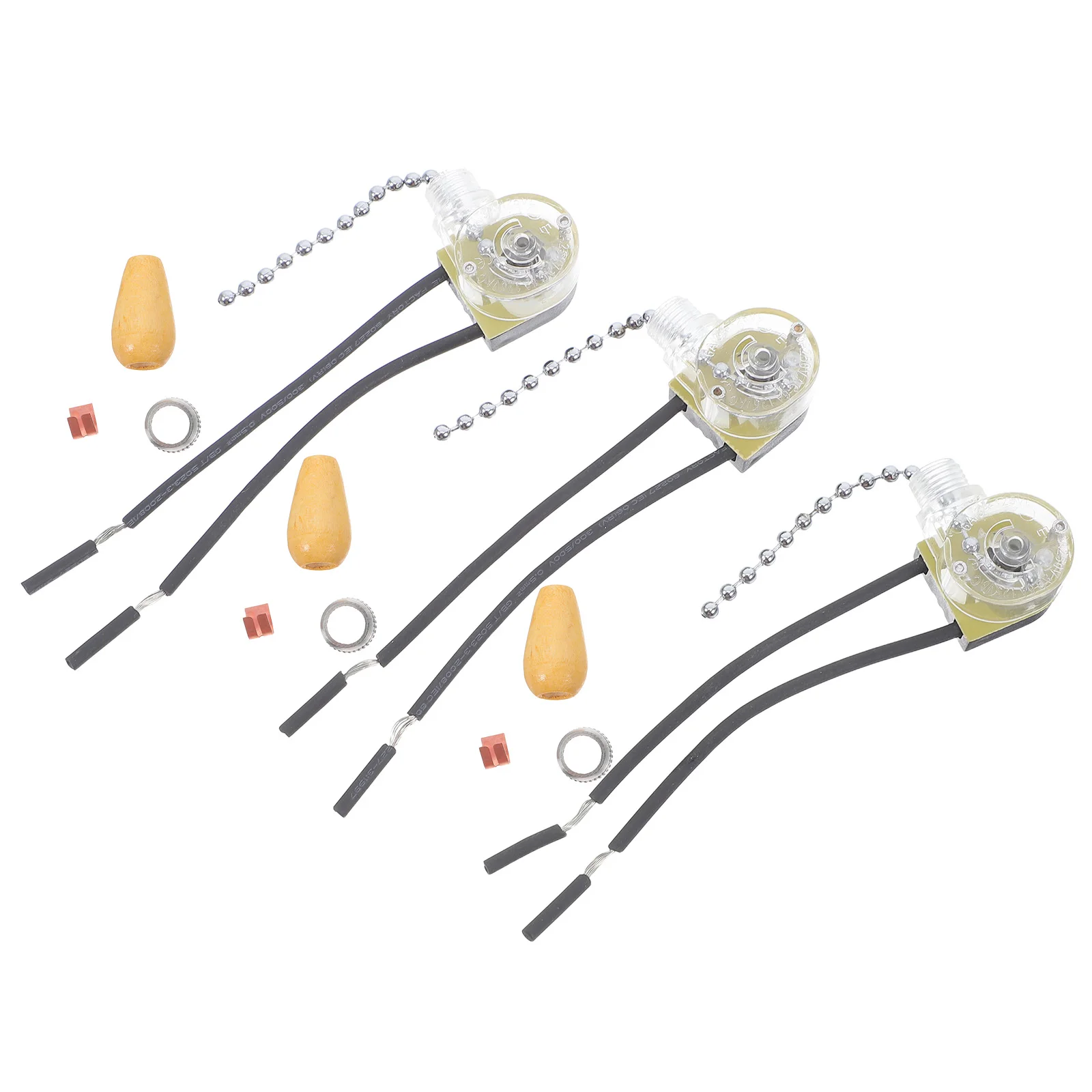 

3 Pcs Zipper Switch Bulb Light Cord Drawstring Ceiling Fan Lamp Bathroom Pull Chain Abs Control Replacement