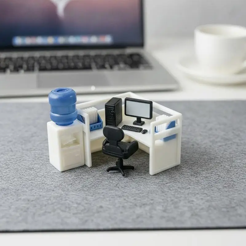 【M】1 Set 1/12 Dollhouse Miniature Computer Keyboard Desk Chair Kit Home Study Room Furniture Decor Micro Scene Props