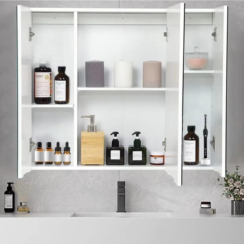 Bathroom mirror cabinet with 3 doors bathroom wall cabinet with mirror mirror storage shelves with 3 adjustable shelves