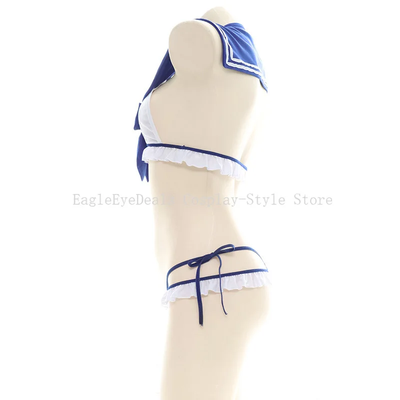 Traje de baño japonés Sexy para sirvienta, traje de marinero azul con lazo, ropa de dormir dividida, traje de baño para estudiantes de escuela, uniforme, lencería tentación
