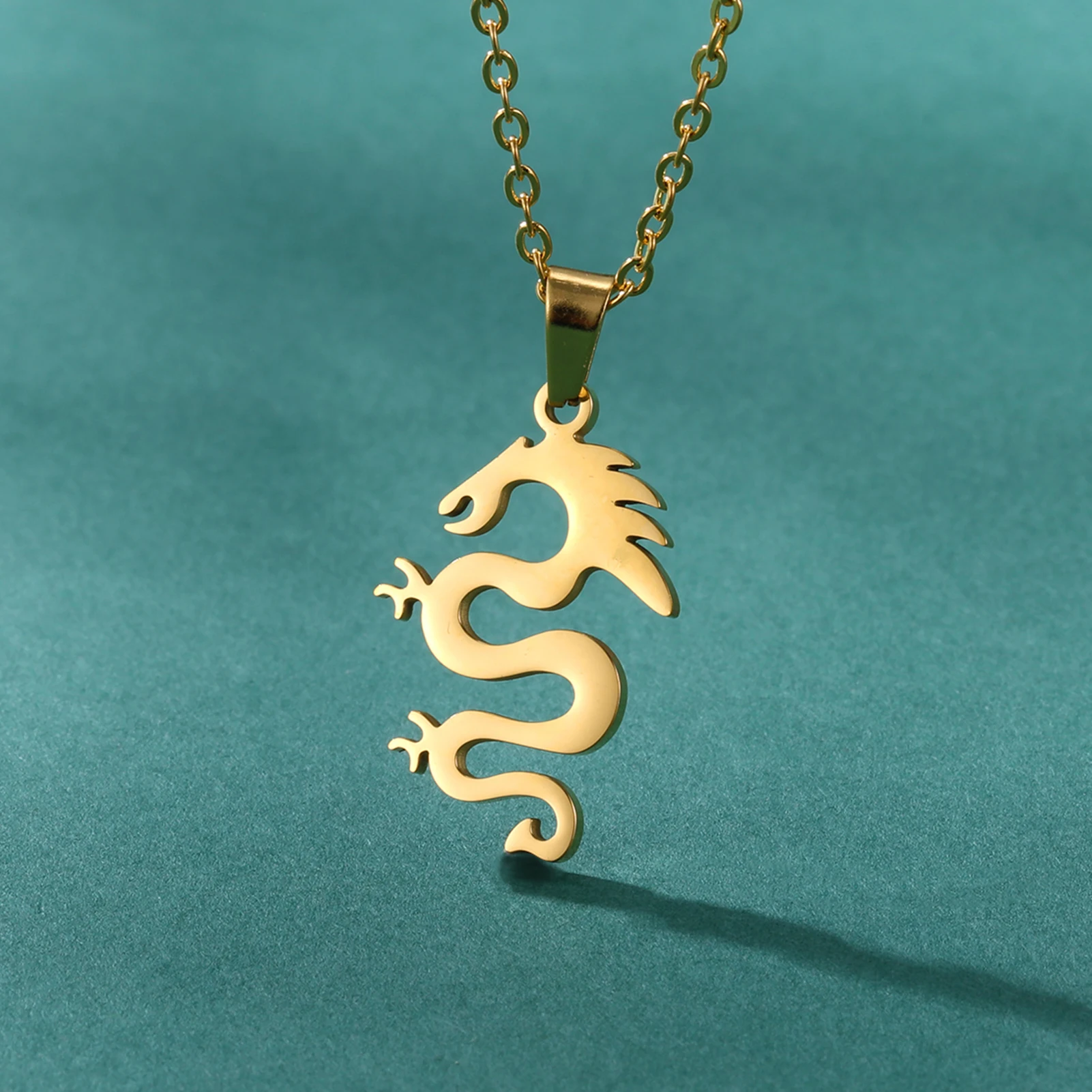 Lemegeton Dragon Necklace for women Stainless Steel Charm Chinese Mascot Pendant Cultural Jewelry on the Neck 2024