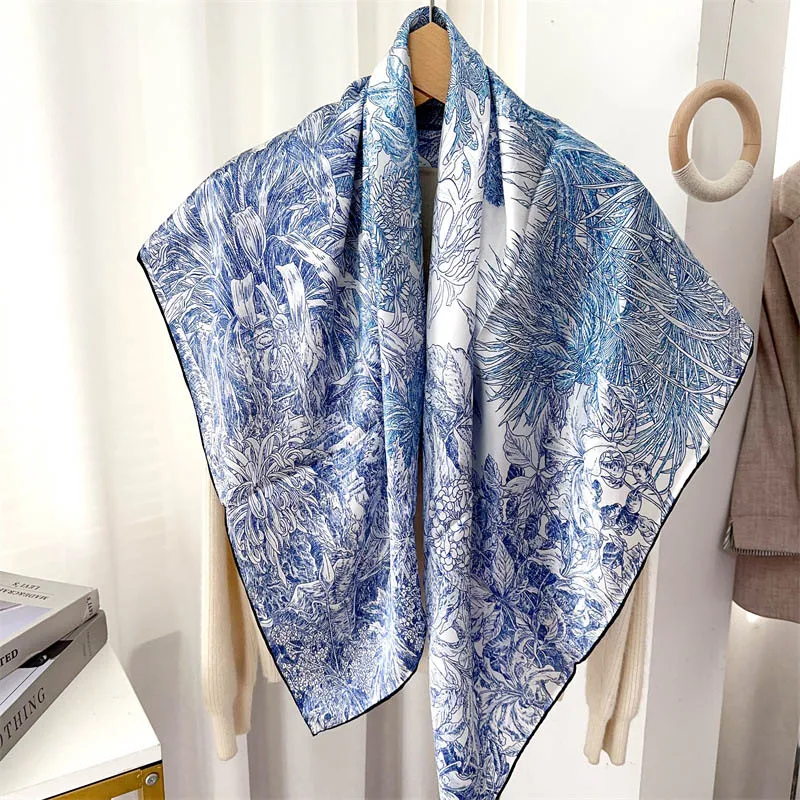 

Large Square 100% Silk Scarf Shawl Fashion Printed Womens Elegant Silk Scarf Wraps 106x106cm