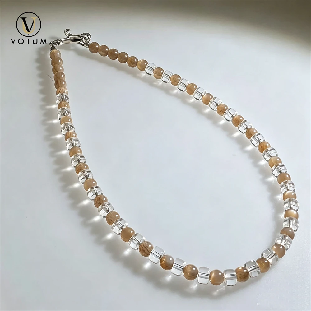 Votum Natural Golden Healer Quartz Beaded Choker Necklace for Unisex Women Men Crystal Healing Spiritual Gift Necklaces Jewelry