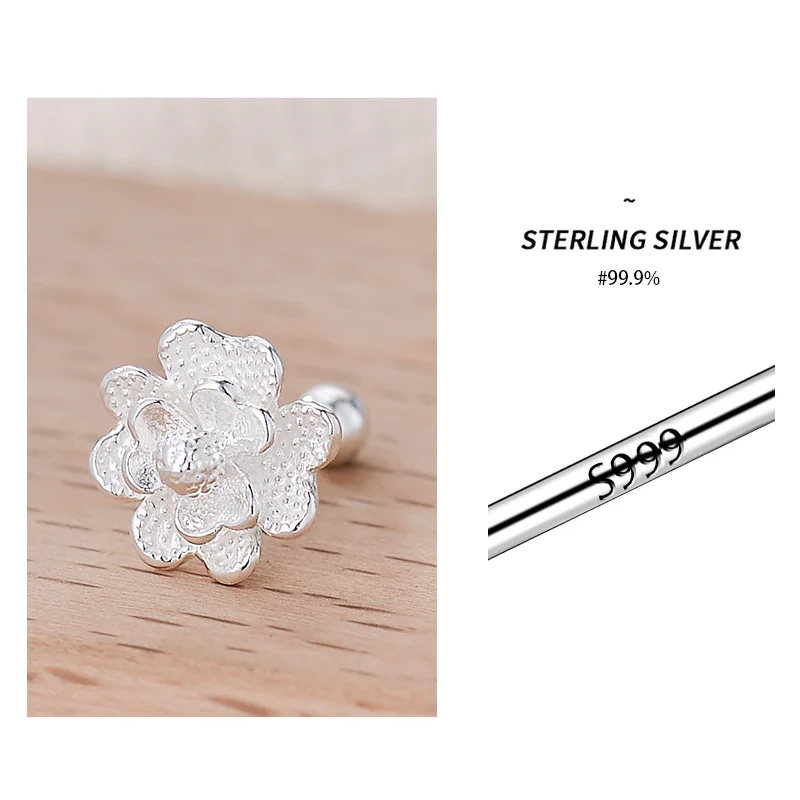 925 Sterling Silver Flower Plant Stud Earrings for Girls Simple Small Korean Fashion New In Earring Office Lady Piercing Jewelry