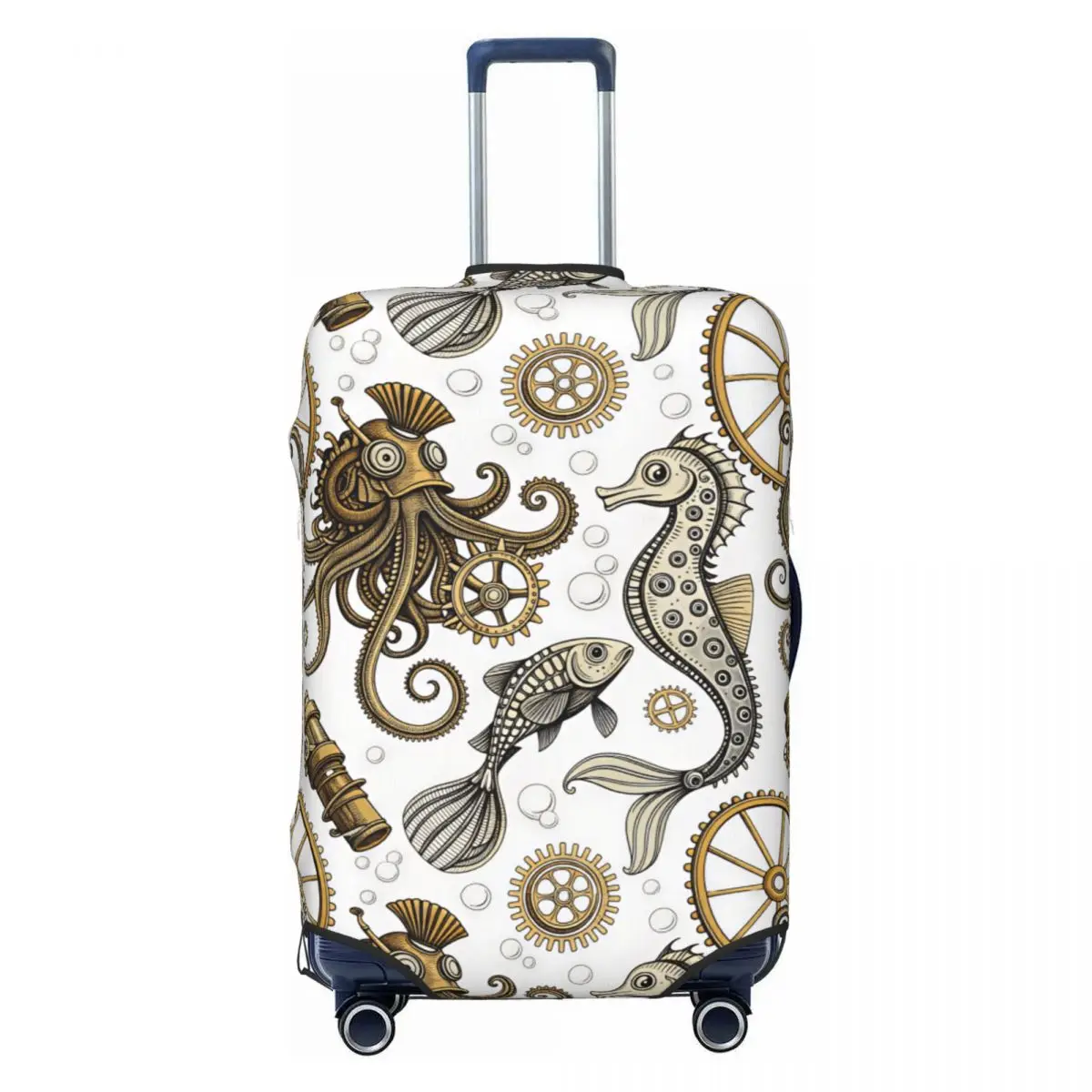 

Custom Steampunk Octopus Seahorse Fish Pattern Luggage Cover Protector Washable Sea Creatures Travel Suitcase Covers