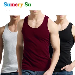 Camiseta sin mangas para hombre, chaleco de algodón 100%, ropa interior informal ajustada para gimnasio, regalo en 9 colores, 1 piezas