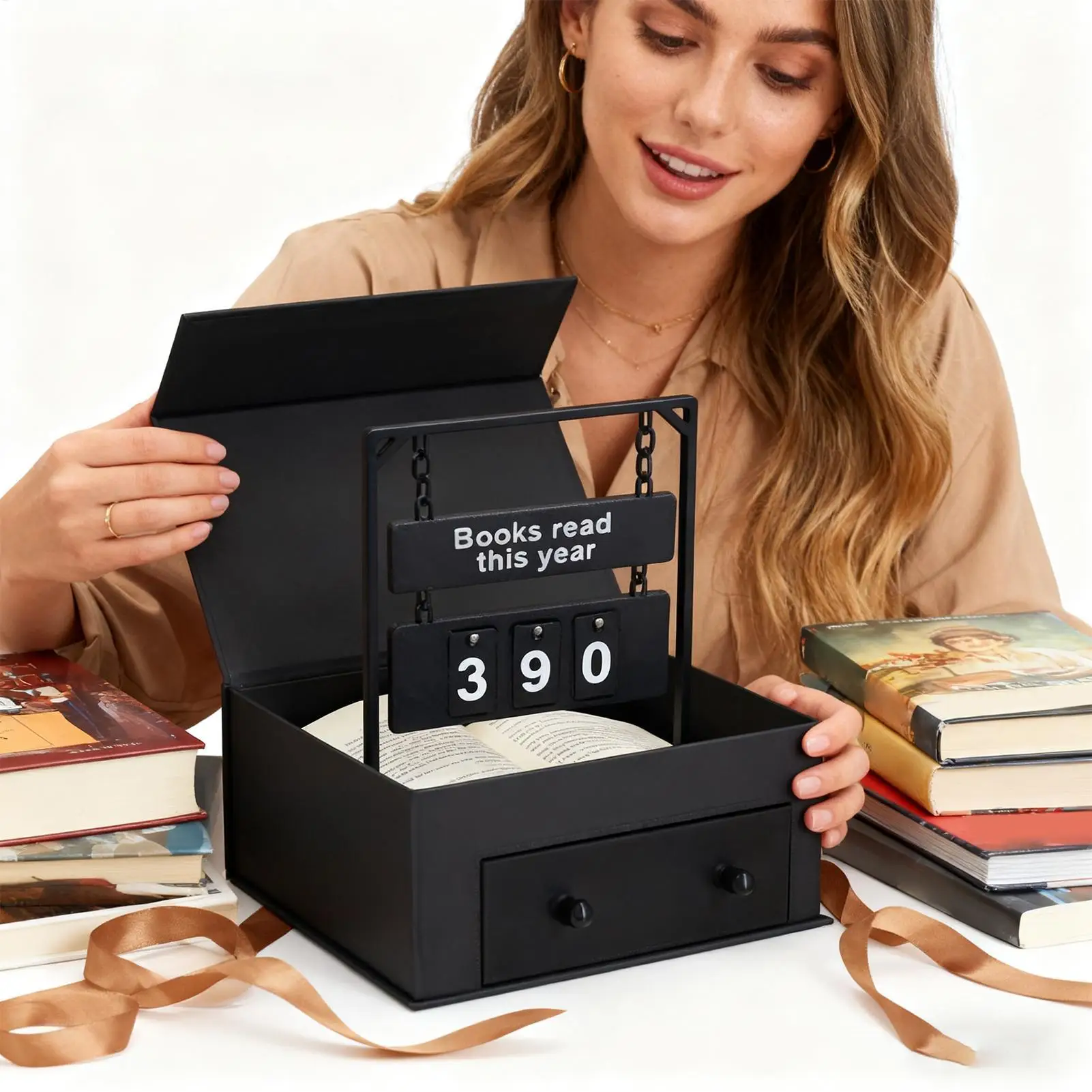 Books Read Counter & Goal Tracker Desk Sign - Clear Display for Reading Progress, Students Teachers, Home Bookshelf Decor