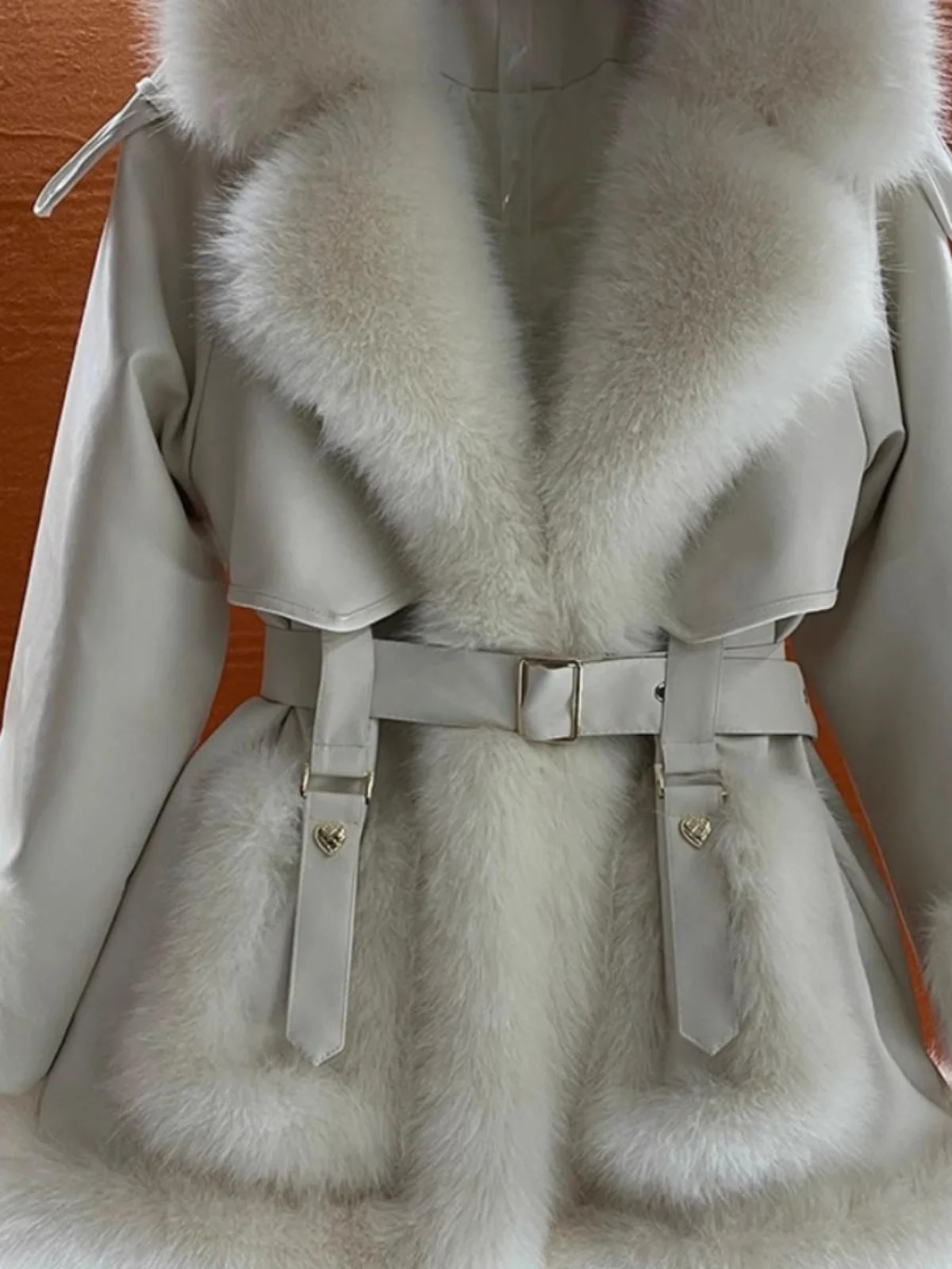 Faionable Fur Jaet Casaco Parka feminino de comprimento médio tendência de inverno Ele Sle Long Sve V-Ne solto ajuste agasalhos