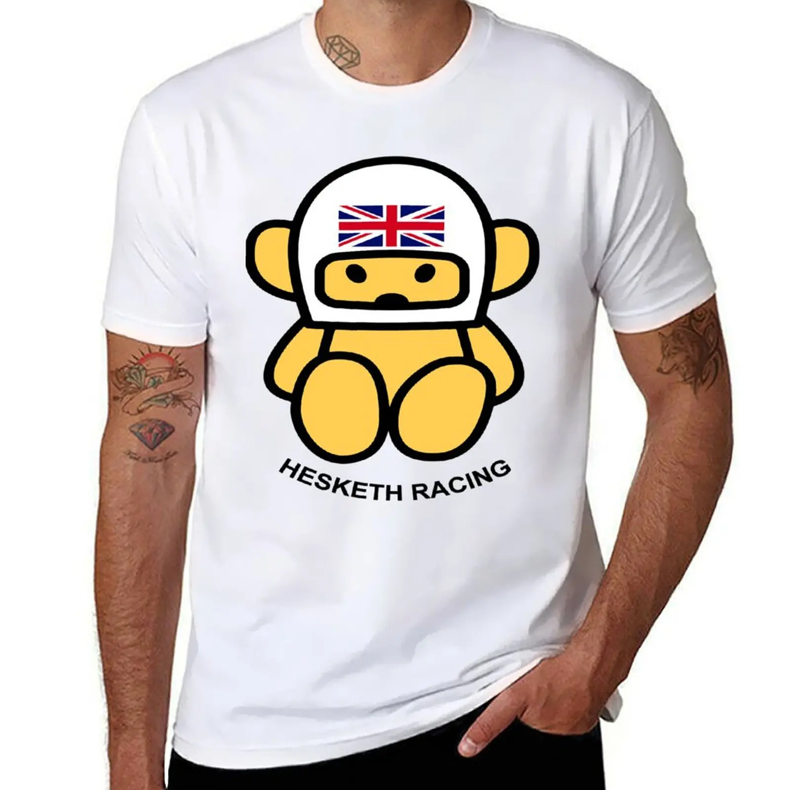 JAMES HUNT Teddy bear breasted HESKETH RACING White helmet T-Shirt valentines clothes funny costumes mens graphic t-shirts anime