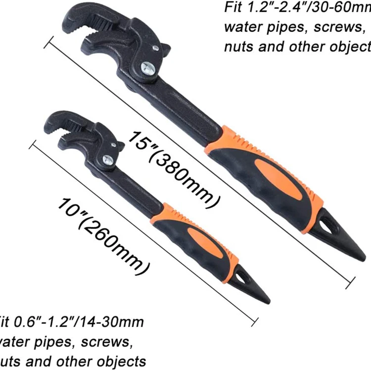 2 Pack Adjustable Wrench Quick Multifunctional Self-adjusting Spanner Power Grip Pipe Wrench 14mm-60mm Tool 1/2in,1/4in CN;GUA