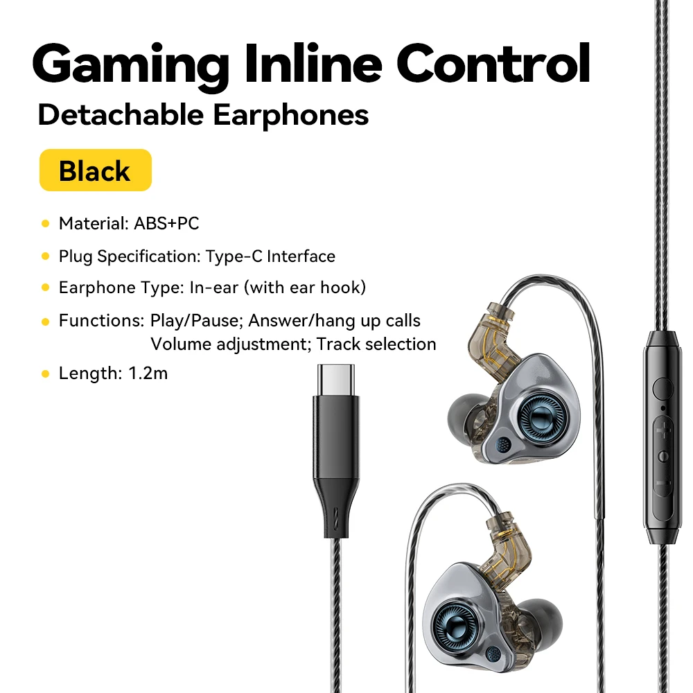 Essager 3,5 mm in-ear conch bedrade oortelefoon HiFi dynamische hoofdtelefoonmonitoren Verwisselbare oordopjes Type C Digitale bedrade oortelefoon