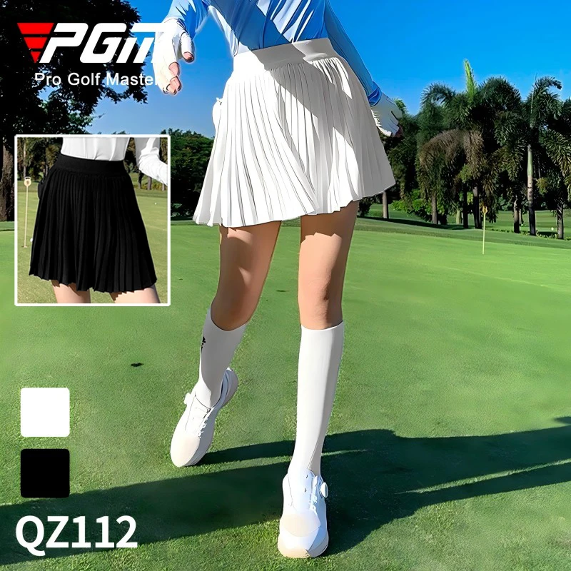 Pgm Golf Sports Casual Skirt Women Chiffon Slim Tennis Skorts Ladies High Waist Fashion Skirt with Inner Shorts Golf Sportswear