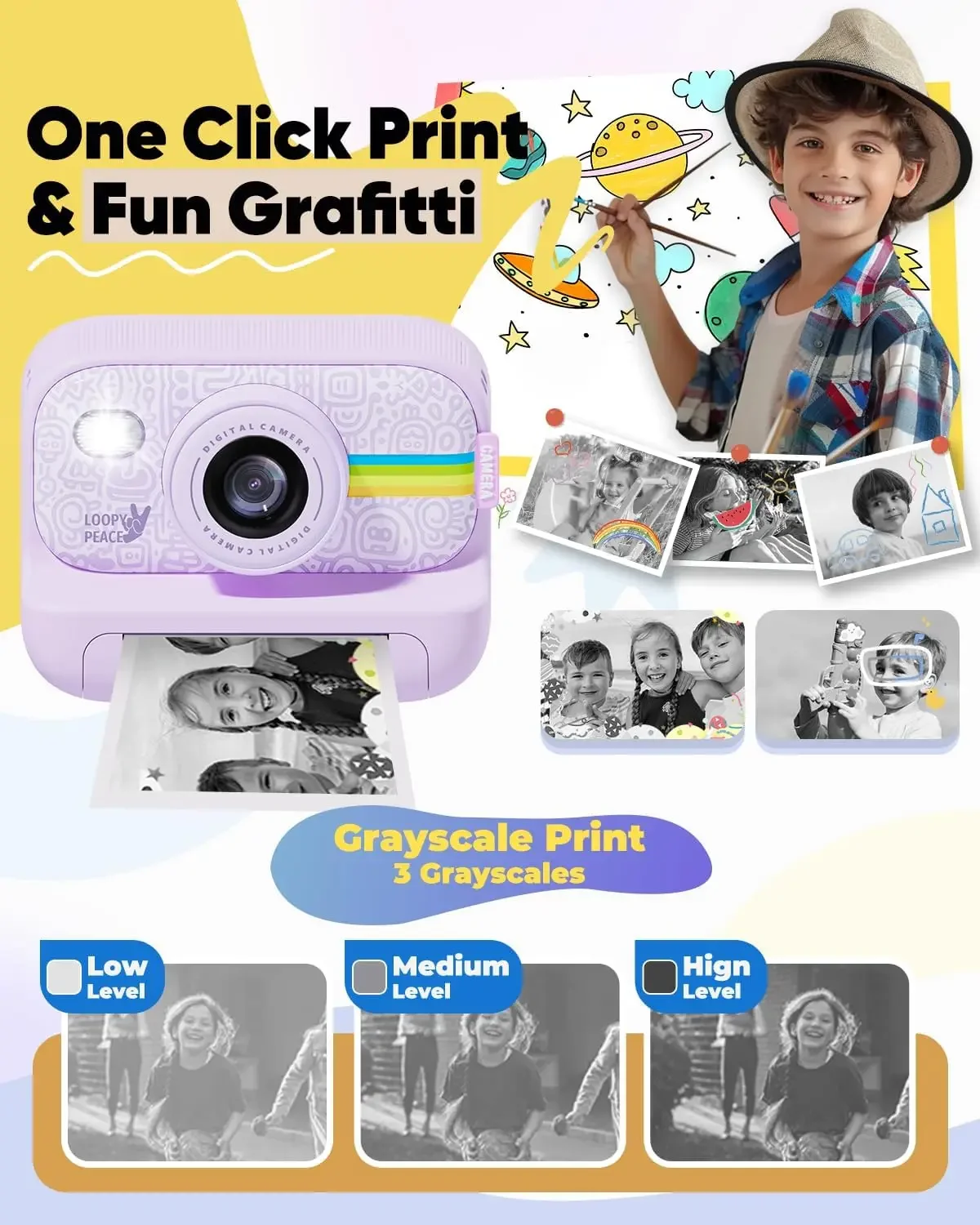 子供用デジタルカメラ おもちゃ HDレンズ 2.0インチスクリーン ズーム機能付き 32GB 内蔵バッテリー 誕生日プレゼント フェスティバルギフト 旅行用自撮り キッズ インスタントプリントカメラ
