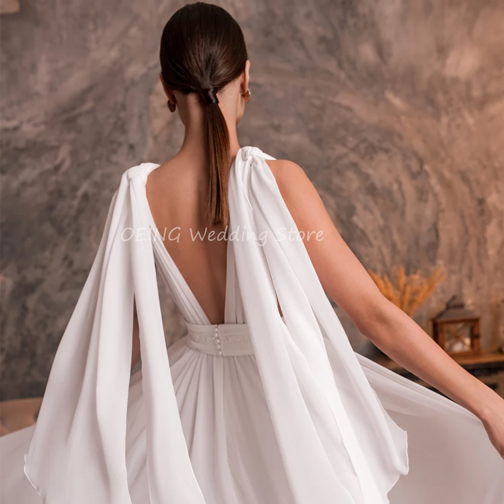 Einfache Brautkleider für Braut weißen Chiffon mehr in 1 einer Linie Strand Brautkleid lange ärmellose Falte Sommer Brautkleid