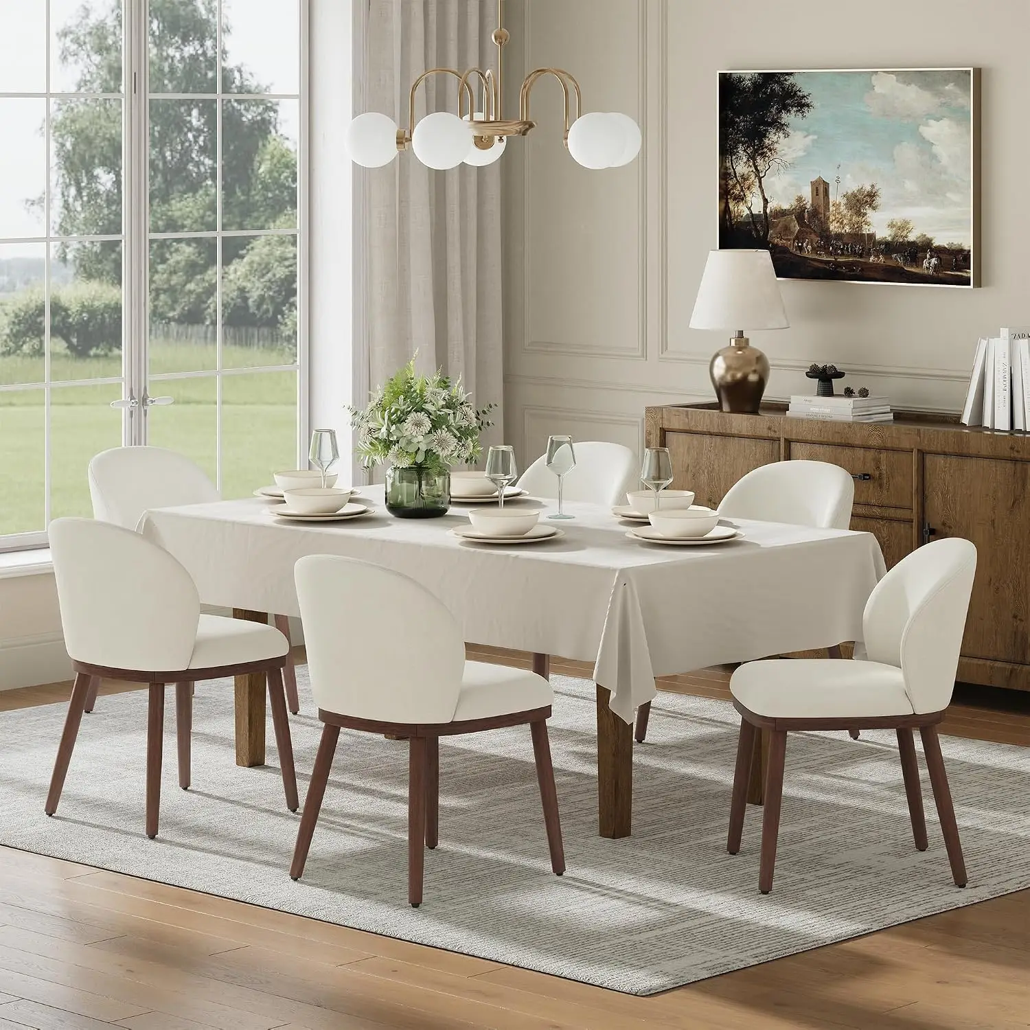 Mid-Century Modern Dining Chairs Set of 6, Upholstered Kitchen Chairs with Solid Wood Legs & Built-in Handle,, Customized