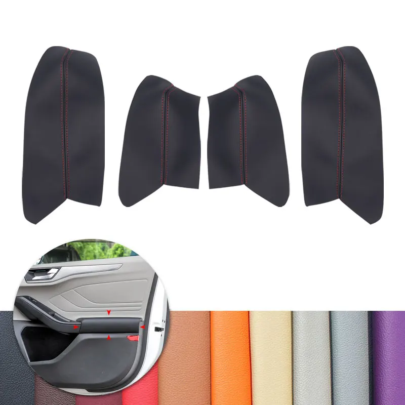 

For Ford Focus 2019 4pcs Car Interior Door Handle Armrest Panel Microfiber Leather Cover Decor