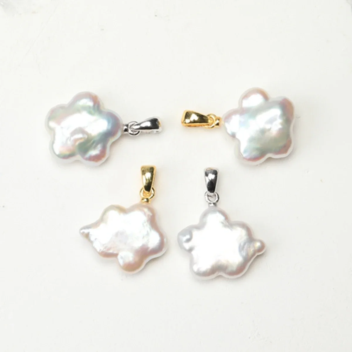 Aurora White Natural Freshwater Irregular Flower Cloud Shaped Baroque Pearl S925 Pure Silver Simple Melon Seed Buckle Pendant