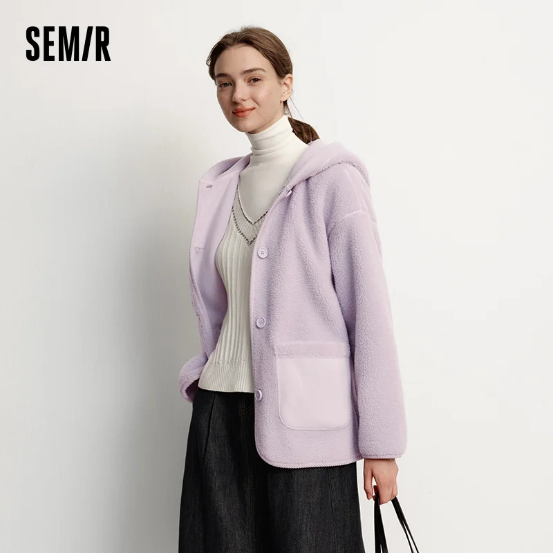 Semir jaqueta feminina inverno reversível moletom falso lã de cordeiro velo 2025 nova cor sólida topo roupas femininas