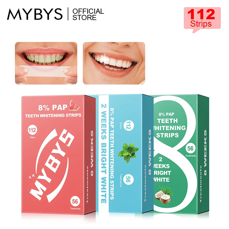 MYBYS Teeth Whitening Strips Dental Oral Hygiene Care Double Elastic Tooth Bleaching False Teeth Veneer Professional 112 Pcs