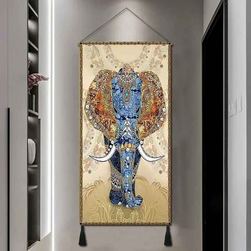 

Elephant porch decoration hanging painting Nordic restaurant Zhaocai mural tapestry hanging cloth background wall painting