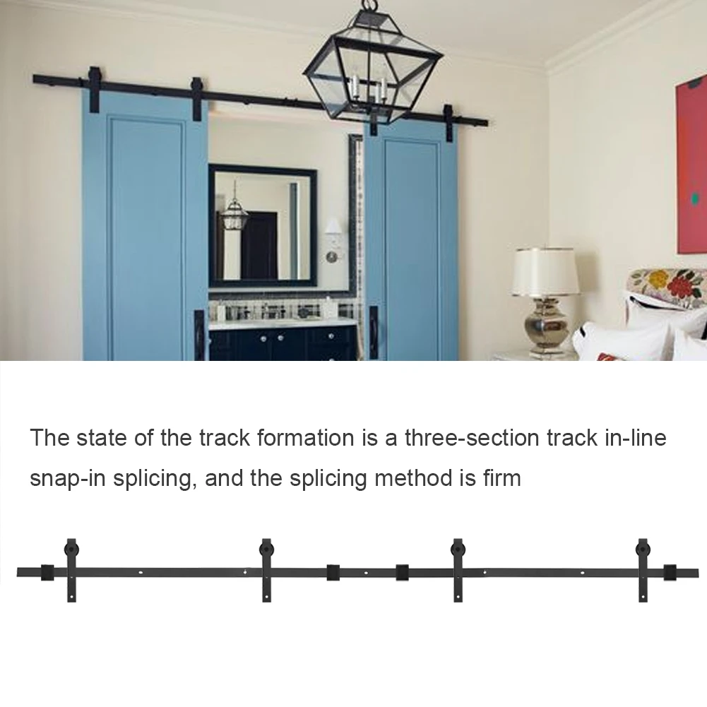 16FT 488cm Door Hanging Rail Track Pulley Double Door Splicing Regular Carbon Steel Barn