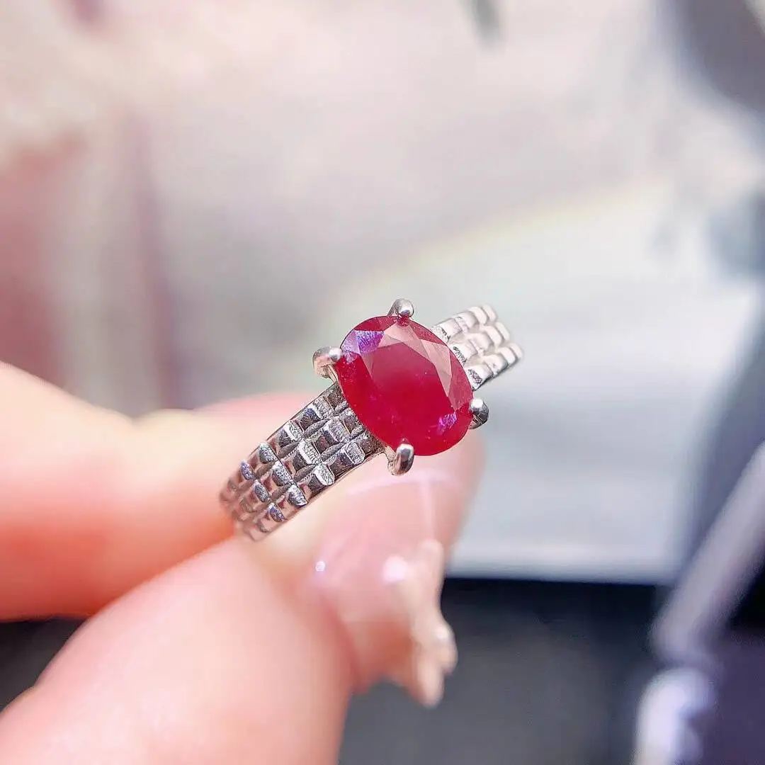 KJJEAXCMY New style Jewelry Natural Women's Ruby Ring 925 silver inlay Colorful and splendid Crystal pure fire flash explosion