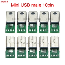 Cltgxdd-Mini adaptador de carga USB, 10 piezas, 10 pines, placa PCB, Cable de datos USB macho, Conector de enchufe plano