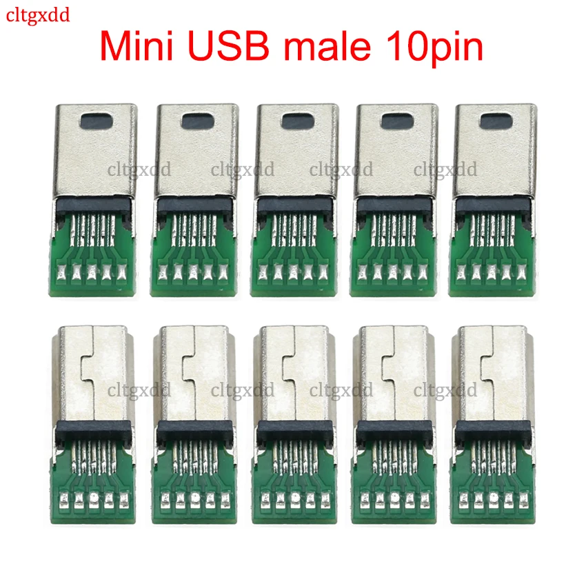 cltgxdd 10pcs Mini USB 10 Pin Plug Socket Charging Adapter PCB Board Mini 10P Male USB Data Cable Flat Plug Connector