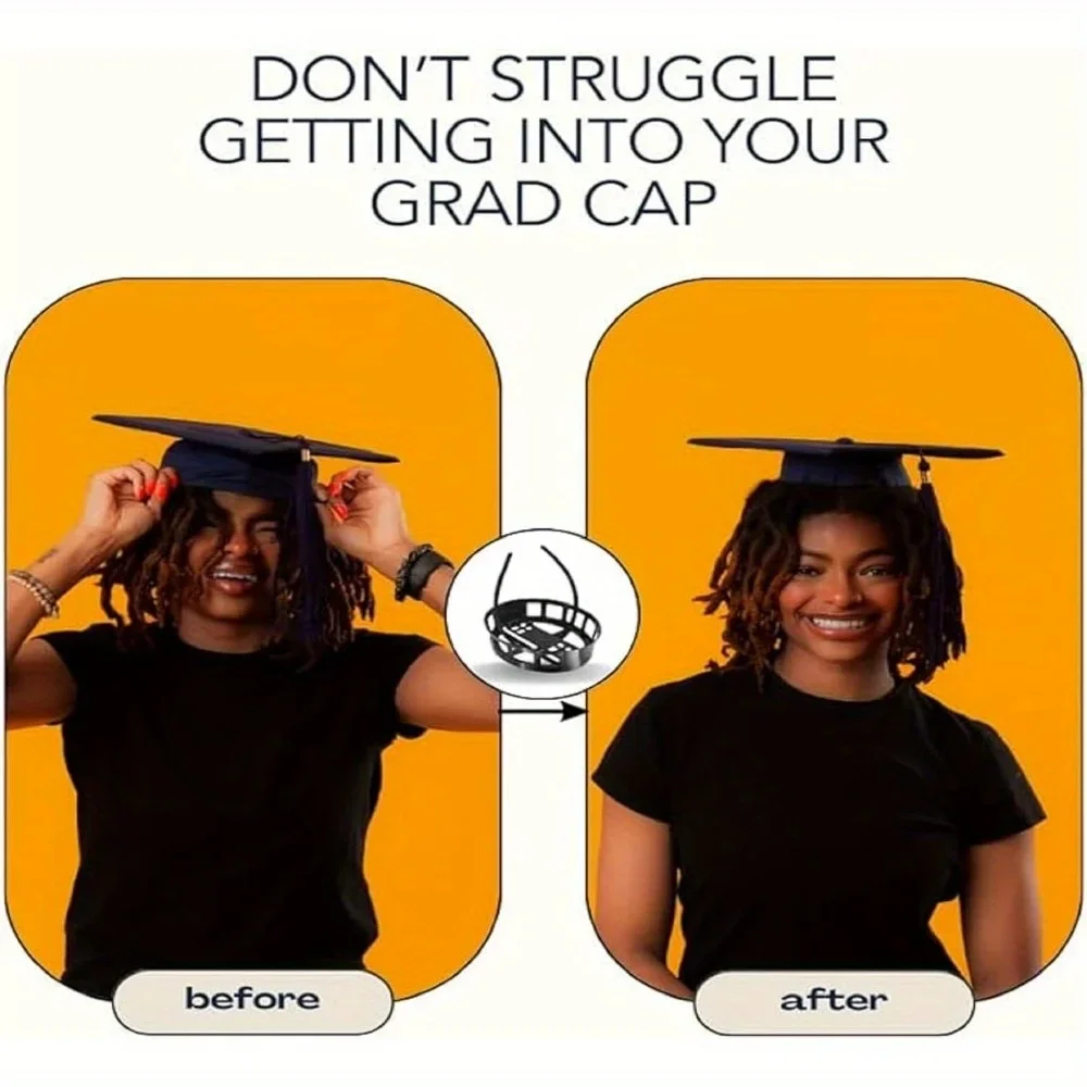 Secure Your Graduation Cap, No Need To Change or Cut Hair, Wear Hair in Any Style (black) (excluding Graduation Cap)